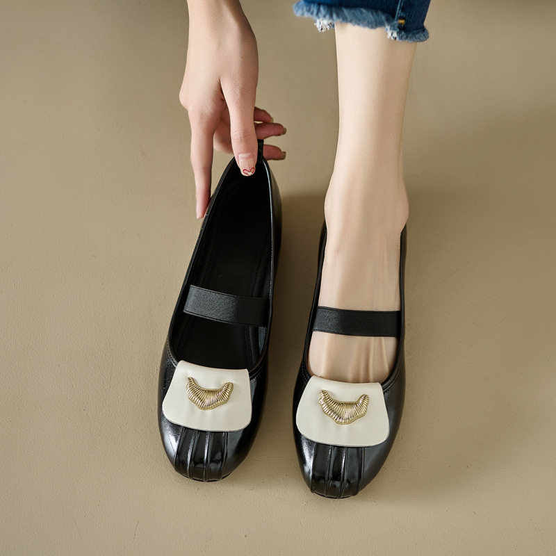 真皮气质单鞋女2024新款平底豆豆鞋小众设计感法式鞋子玛丽珍女鞋,女鞋,马丁靴,淘宝优惠券,粉丝福利购,淘宝优惠卷