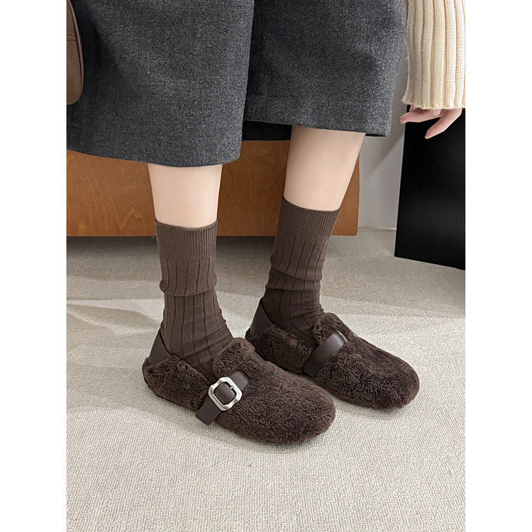 羊羔毛踩跟两穿懒人乐福鞋毛毛勃肯鞋女外穿加绒保暖豆豆鞋皮带扣,运动/瑜伽/健身/球迷用品,广场舞鞋,淘宝优惠券,粉丝福利购,淘宝优惠卷