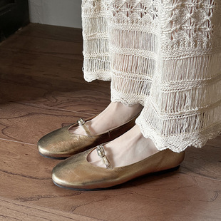 FairyWink 珍妮日记～！小羊皮芭蕾舞鞋女银色平底鞋圆头浅口单鞋