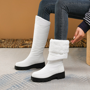 雪地靴冬季厚毛里防水羽绒棉不过膝长筒棉靴厚底保暖棉鞋羽绒靴