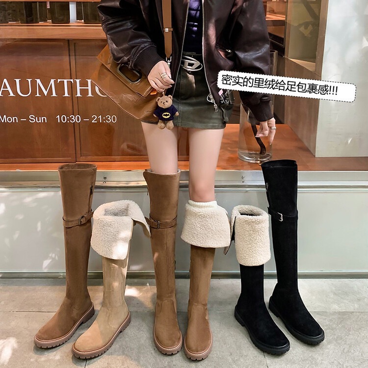 羊羔毛过膝长靴加厚绒雪地靴女新款秋冬棉鞋长筒靴大码女靴41—43