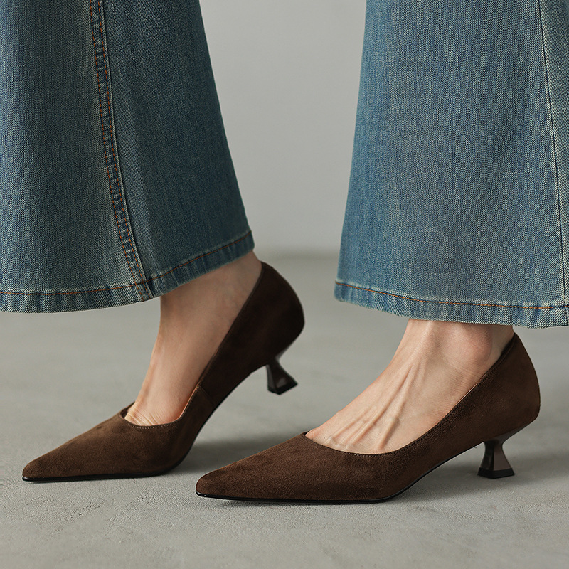 法式绝美小高跟鞋气质尖头浅口小猫跟不累脚通勤OL单鞋女2025新款