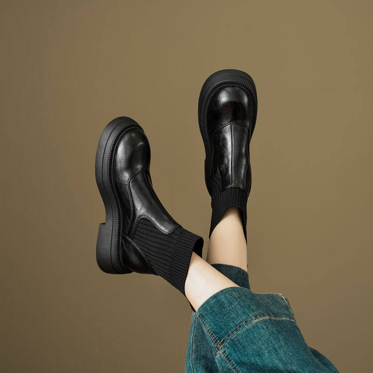 2024冬季新款欧美高跟休闲短靴厚底切尔西靴女圆头松糕马丁靴女,女鞋,马丁靴,淘宝优惠券,粉丝福利购,淘宝优惠卷