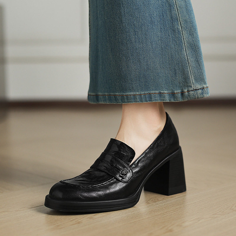 羊皮版英伦风真皮乐福鞋女春秋新款深口圆头单鞋不累脚粗跟高跟鞋,童鞋/婴儿鞋/亲子鞋,帆布鞋,淘宝优惠券,粉丝福利购,淘宝优惠卷