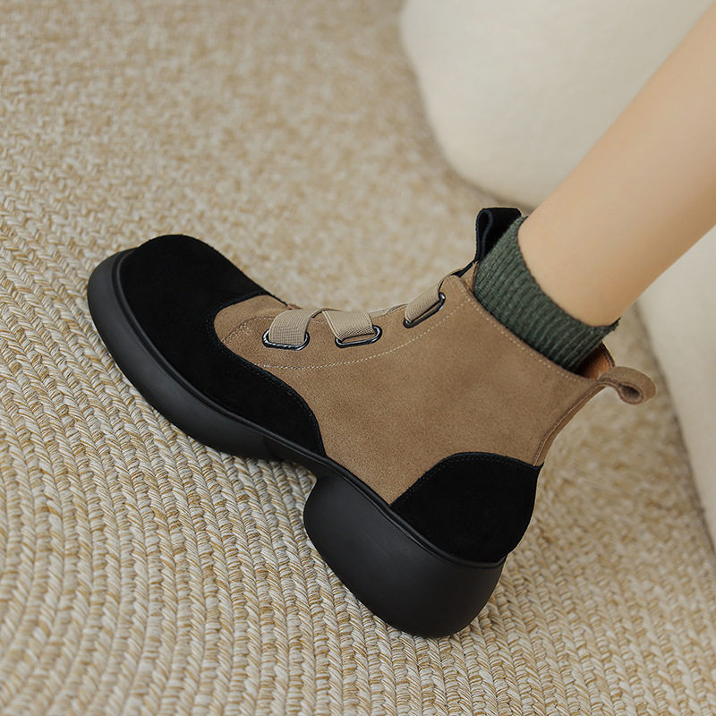 巨轻便～个性拼色交叉带魔术贴短靴女23年复古磨砂牛皮厚底马丁靴,居家布艺,居家婚庆拖鞋,淘宝优惠券,粉丝福利购,淘宝优惠卷