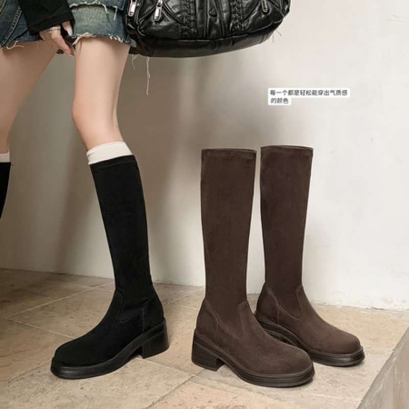 长筒靴女粗腿小个子弹力靴绒面大筒围靴子高筒靴瘦瘦靴长靴骑士靴