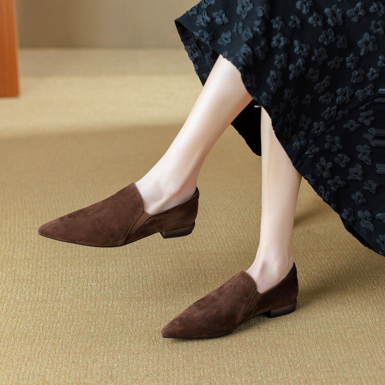 深口单鞋女春秋磨砂皮平底尖头软皮复古风羊皮低跟翻皮裸靴工作鞋,户外/登山/野营/旅行用品,登山鞋/徒步鞋,淘宝优惠券,粉丝福利购,淘宝优惠卷