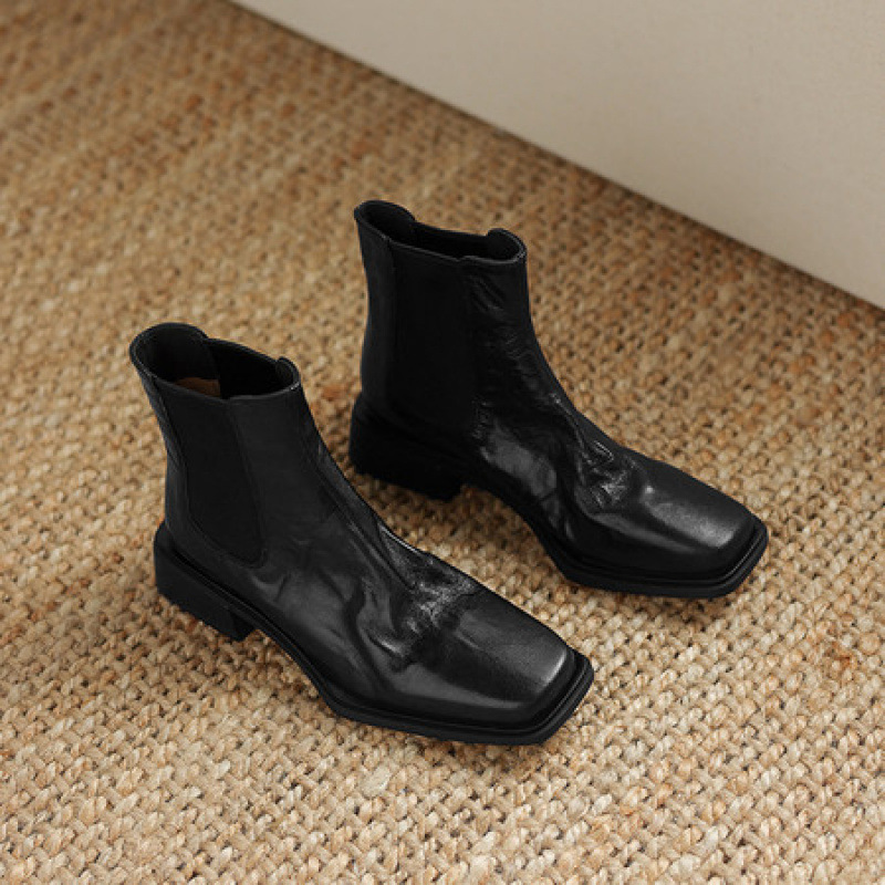 英伦风方头粗跟马丁靴2025新款秋冬真皮气质单靴短筒靴时装靴女鞋