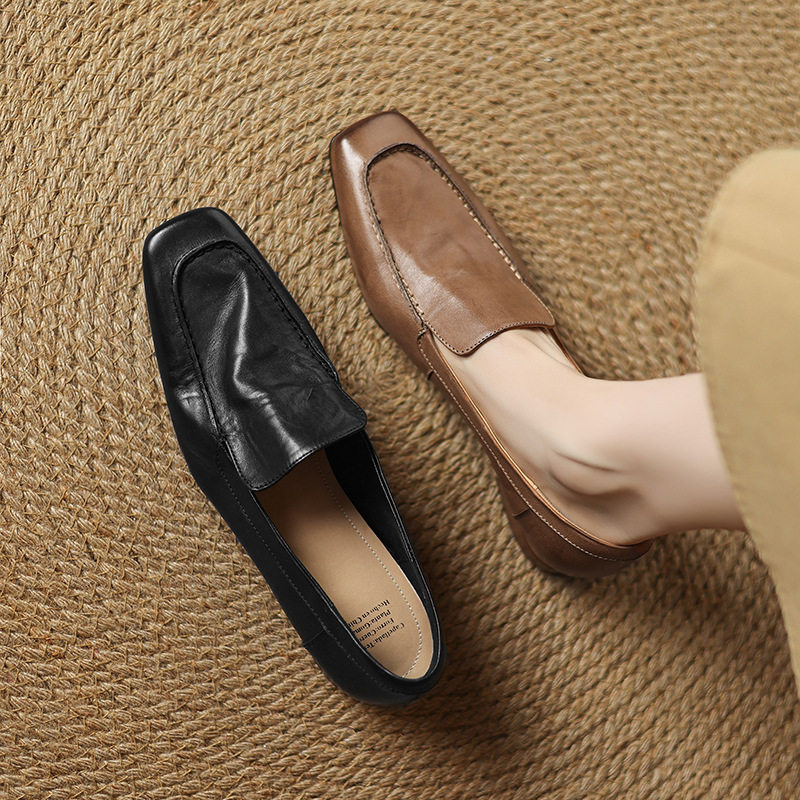 2.5cm头层水洗牛皮~新款真皮百搭单鞋女低跟小皮鞋复古方头乐福鞋,女鞋,马丁靴,淘宝优惠券,粉丝福利购,淘宝优惠卷