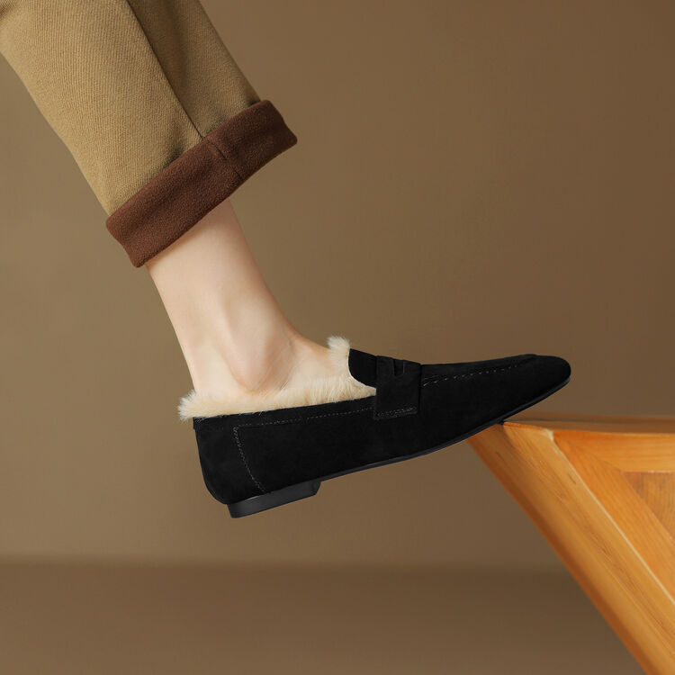 休闲软面软底磨砂平底鞋女2024秋冬新款柔软舒适单鞋加绒保暖绒里