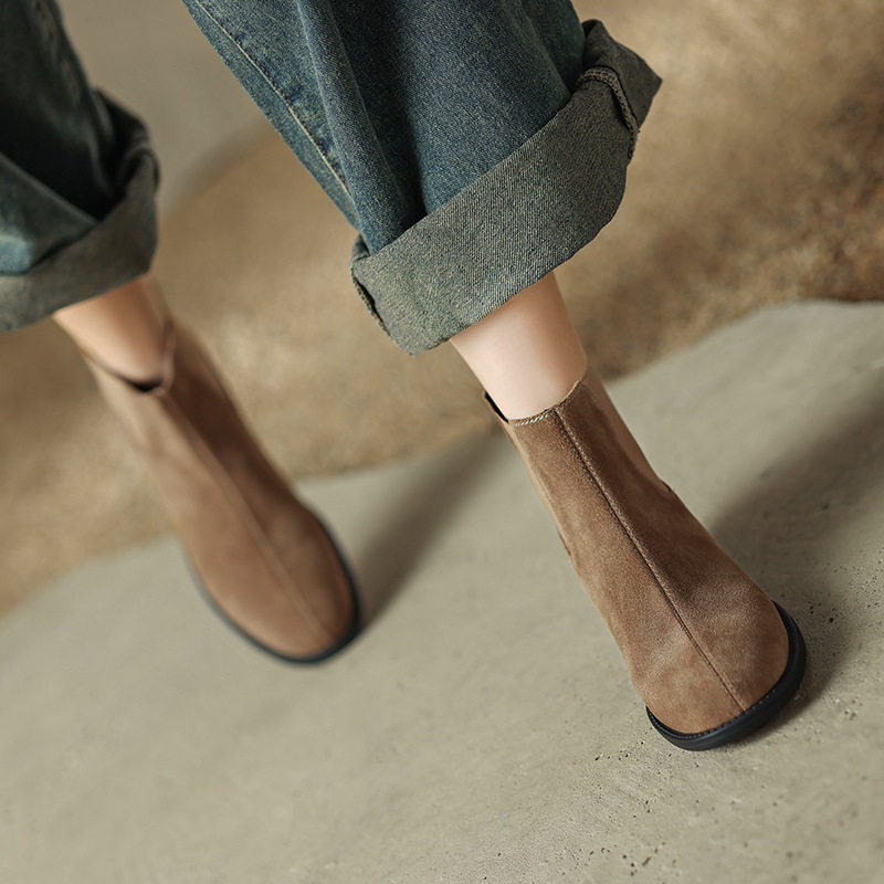 陈小朵~英伦风磨砂短靴女粗跟2023春秋新款真皮中跟切尔西短靴,居家布艺,居家婚庆拖鞋,淘宝优惠券,粉丝福利购,淘宝优惠卷