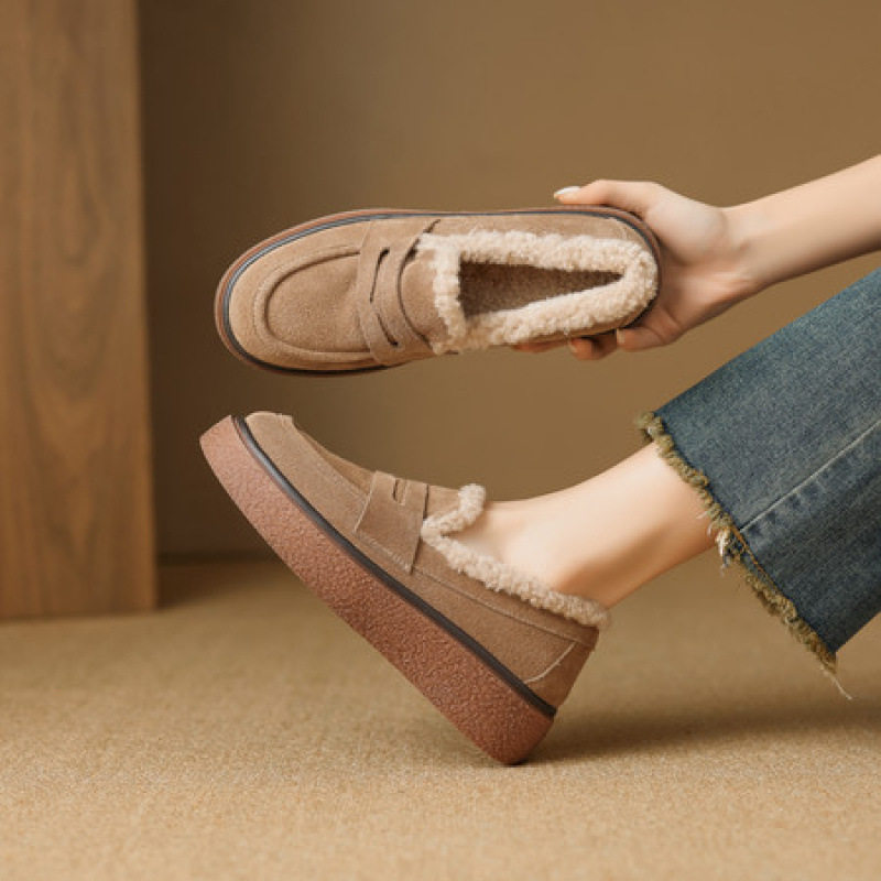 4CM休闲厚底乐福鞋女2025冬季新款一脚蹬加绒懒人鞋时尚百搭女鞋,女鞋,马丁靴,淘宝优惠券,粉丝福利购,淘宝优惠卷