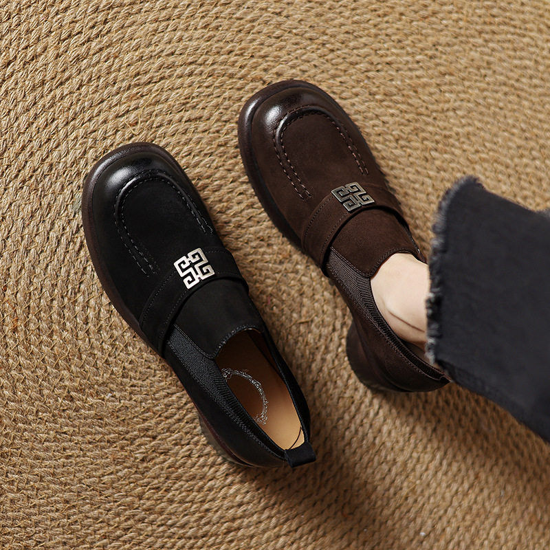 巨好穿法式深口单鞋女春秋厚底圆头中跟粗跟真皮百搭复古乐福鞋女,女鞋,马丁靴,淘宝优惠券,粉丝福利购,淘宝优惠卷