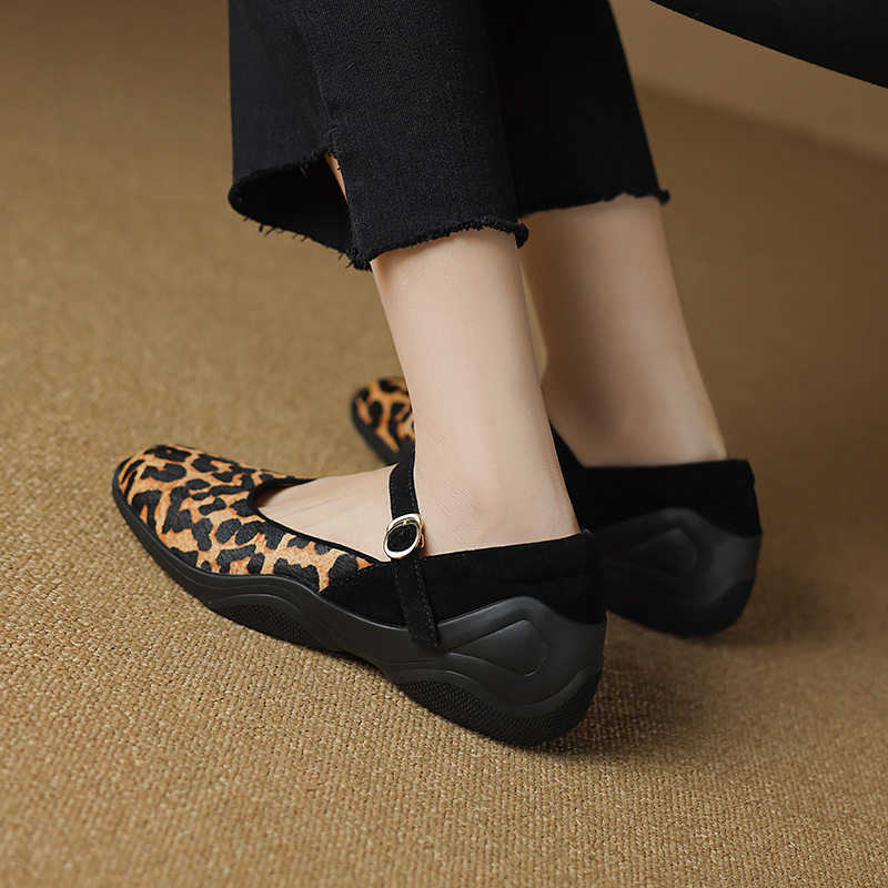 2025年新款真皮马毛内增高浅口玛丽珍鞋女时尚豹纹一字扣复古单鞋,女鞋,马丁靴,淘宝优惠券,粉丝福利购,淘宝优惠卷