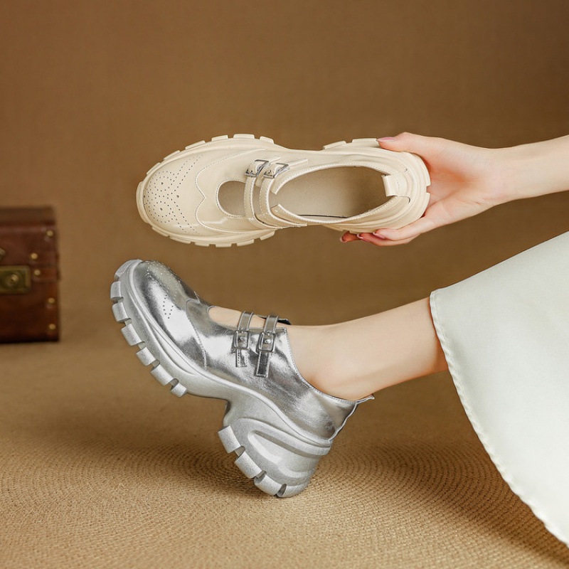 6cm！浅口厚底小皮鞋女真皮玛丽珍鞋2025新款秋季皮带扣高跟单鞋