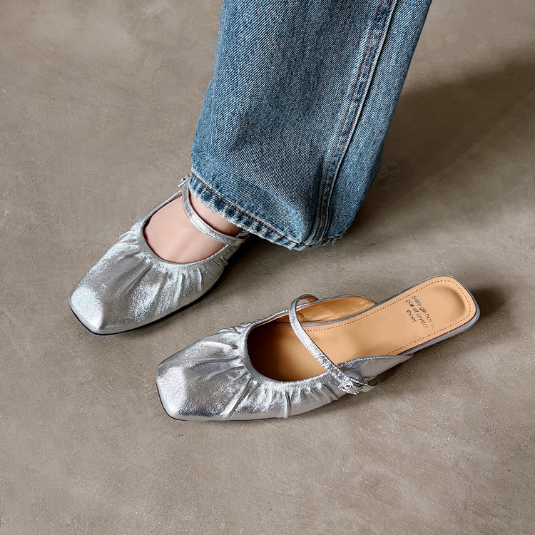 法式时尚方头一字带平底凉拖鞋女2025夏季新款舒适软底金银色新款