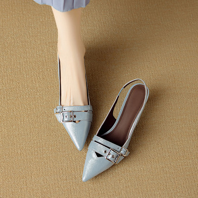 真皮细跟玛丽珍鞋包头凉鞋单鞋女鞋时尚百搭皮带扣尖头法式高跟鞋