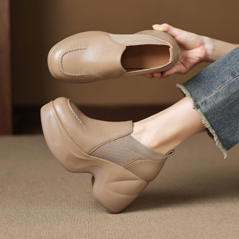 9cm厚底防水台松紧带单鞋女2025年新款坡跟高跟鞋圆头杏色小皮鞋,户外/登山/野营/旅行用品,登山鞋/徒步鞋,淘宝优惠券,粉丝福利购,淘宝优惠卷