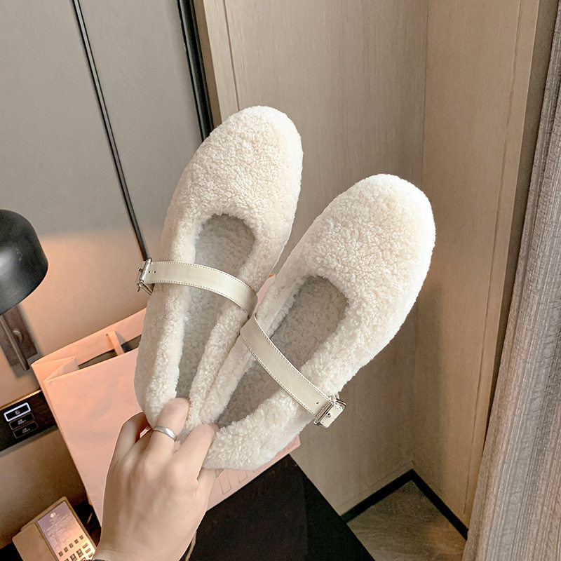 软萌可爱奶奶鞋羊羔毛玛丽珍鞋2024新款平底网红仙女保暖毛毛单鞋,女鞋,马丁靴,淘宝优惠券,粉丝福利购,淘宝优惠卷