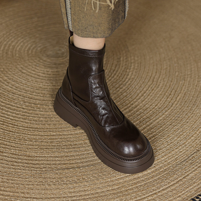 早秋新款小羊皮厚底棕色短靴女瘦瘦靴2024秋冬新款英伦圆头马丁靴,居家布艺,居家婚庆拖鞋,淘宝优惠券,粉丝福利购,淘宝优惠卷