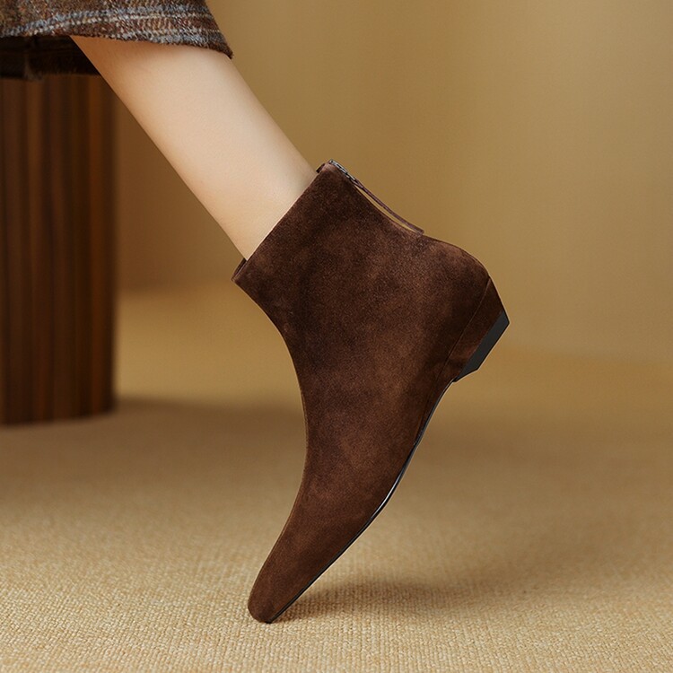 羊皮棕色短靴女秋冬2023新款瘦瘦靴里外全皮坡跟今年流行爆款靴子