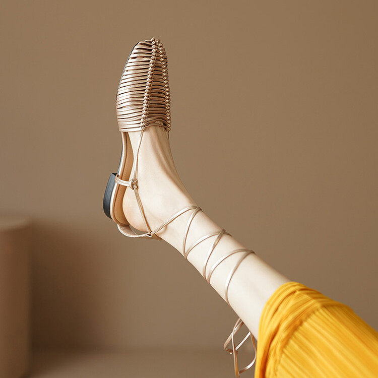 ~性感罗马风~2023夏一字带包头编织镂空猪笼鞋性感绑带平底女凉鞋,女鞋,马丁靴,淘宝优惠券,粉丝福利购,淘宝优惠卷