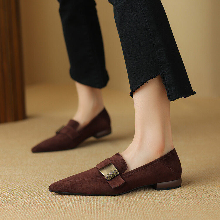 里外全皮尖头平底单鞋女春秋小皮鞋复古bai搭显瘦深口低跟乐福鞋,女鞋,马丁靴,淘宝优惠券,粉丝福利购,淘宝优惠卷