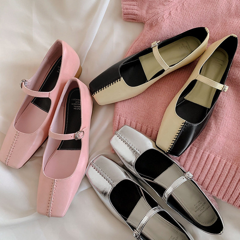 真皮方头平底单鞋女2024新款气质法式玛丽珍小皮鞋配裙子晚风仙女,居家布艺,居家婚庆拖鞋,淘宝优惠券,粉丝福利购,淘宝优惠卷