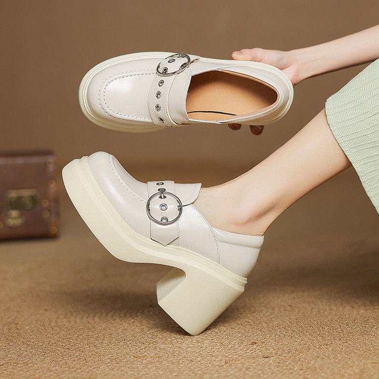 10cm~厚底鞋高跟鞋英伦风皮鞋女鞋2025新款鞋子增高单鞋春夏新款~