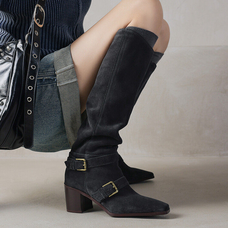真皮法式复古方头粗跟高跟西部牛仔靴v口膝下靴翻毛皮高筒长靴女,运动/瑜伽/健身/球迷用品,广场舞鞋,淘宝优惠券,粉丝福利购,淘宝优惠卷
