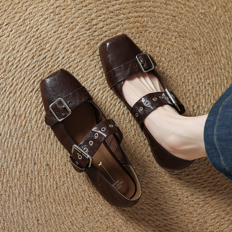 2025年新款真皮方头玛丽珍鞋女平底单鞋小羊皮小皮鞋配裙子不累脚,女鞋,马丁靴,淘宝优惠券,粉丝福利购,淘宝优惠卷