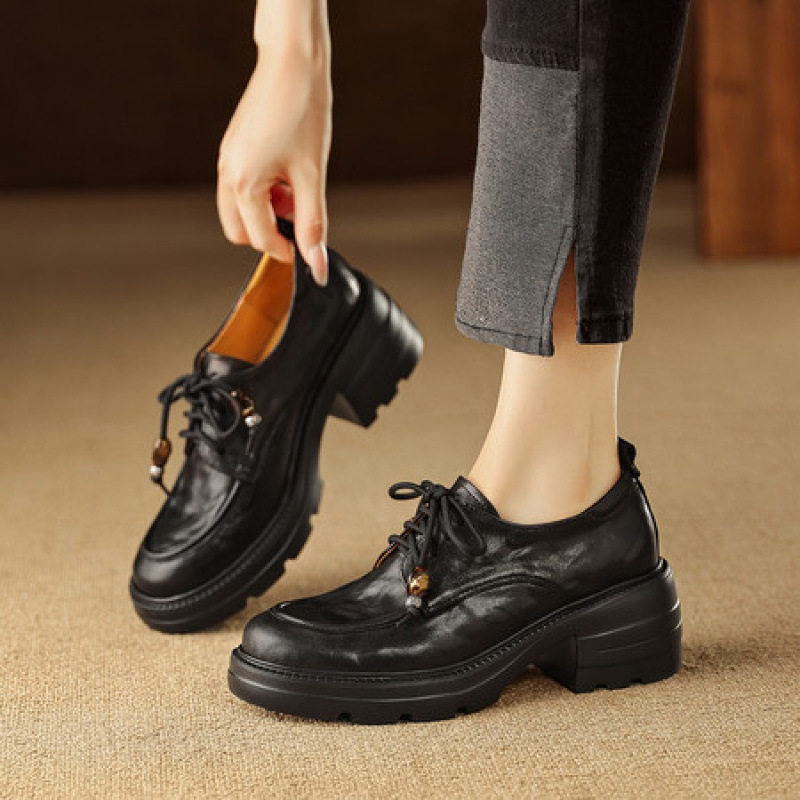 英伦风厚底系带小皮鞋女2025新款真皮圆头深口单鞋粗跟高跟乐福鞋,居家布艺,居家婚庆拖鞋,淘宝优惠券,粉丝福利购,淘宝优惠卷