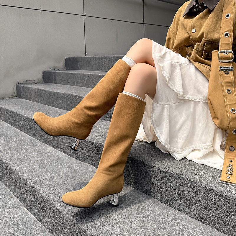 气质拽姐~法式辣妹中跟长筒靴女显瘦骑士靴2025新款韩版宽筒靴子