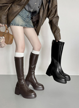 2025秋冬新款7cm弹力瘦瘦靴不过膝骑士靴高跟防水台显瘦高筒靴