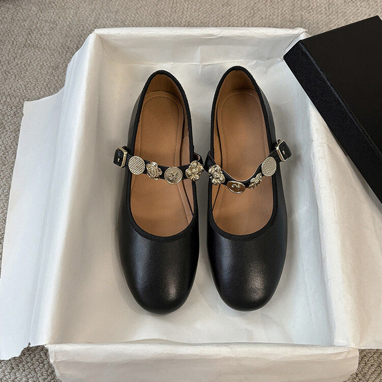 全皮~2025新款软羊皮法式小众一字带金属扣浅口平底玛丽珍单鞋女,童鞋/婴儿鞋/亲子鞋,帆布鞋,淘宝优惠券,粉丝福利购,淘宝优惠卷