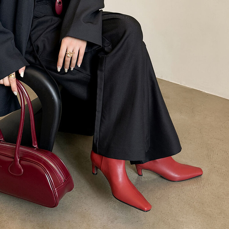 极简风~质感强！小坡跟方头中筒靴女秋冬时髦大筒围显瘦棕色长靴~