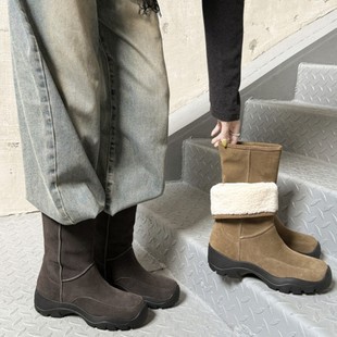 女士耐磨耐穿时尚 2025年秋冬圆头粗跟中跟短筒短靴子宽松切尔西靴