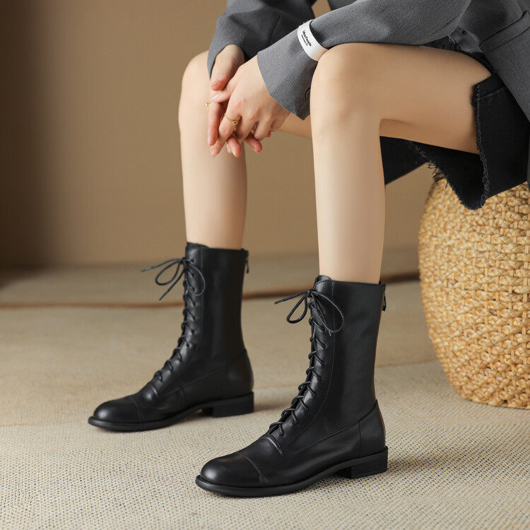牛皮短靴女春秋单靴平底英伦风系带马丁靴2025新款真皮拉链低跟鞋,居家布艺,居家婚庆拖鞋,淘宝优惠券,粉丝福利购,淘宝优惠卷