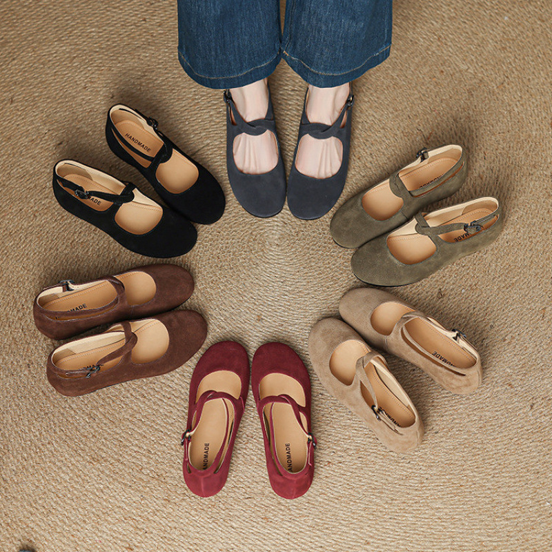 真皮晚晚温柔平底单鞋女2025秋配裙子一脚蹬玛丽珍孕妇豆豆奶奶潮