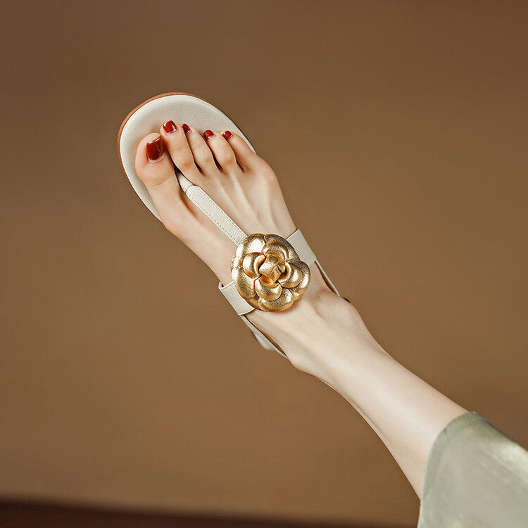 超美der！2023夏季新款里外全皮小牛皮花朵仙女风平底舒适凉鞋女,居家布艺,居家婚庆拖鞋,淘宝优惠券,粉丝福利购,淘宝优惠卷