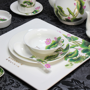 金汉宫酒店餐厅饭店包厢用品陶瓷餐具样品房套装摆台-碧绿映荷