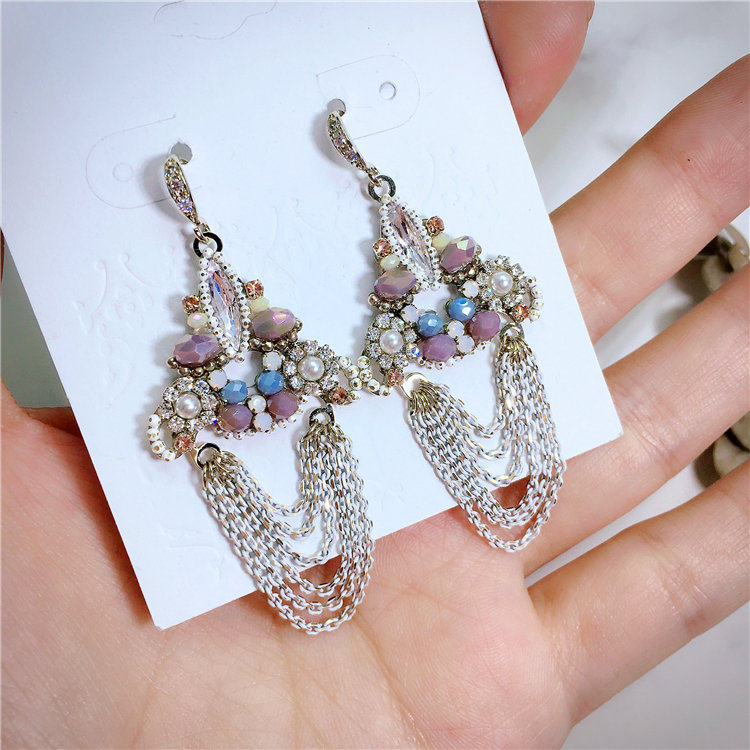 奢华日韩版韩国进口宫廷复古甜美百搭白色流苏民族风耳坠耳钉耳环