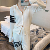 针织开衫 tb拉链螺纹连帽衫 四条杠修身 显瘦薄款 长袖 外套女thom新款