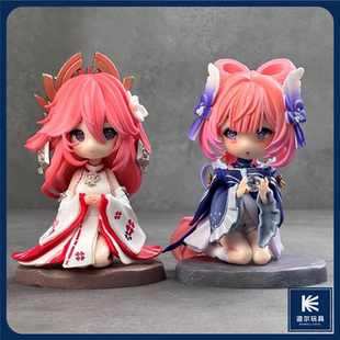 【原神】Q版八重神子&珊瑚宫心海美少女坐姿动漫手办模型国产实拍