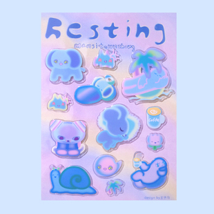 曼斯特物resting原创独立设计可爱卡通滴胶手帐手机壳贴纸