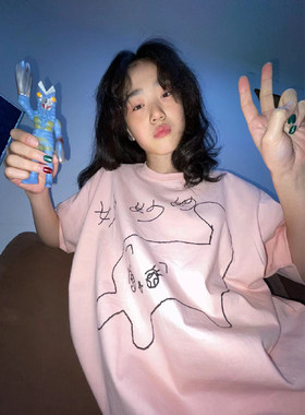 短袖卡通中等趣味棉女快乐