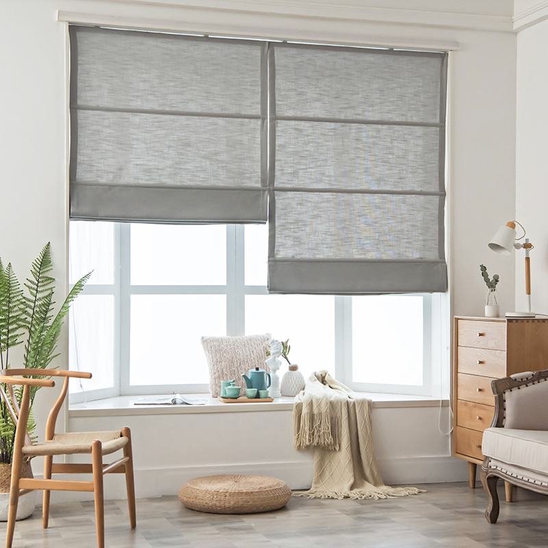 罗马帘窗帘日式简约升降欧式定制卷帘客厅棉麻纯色遮光免打孔遮光