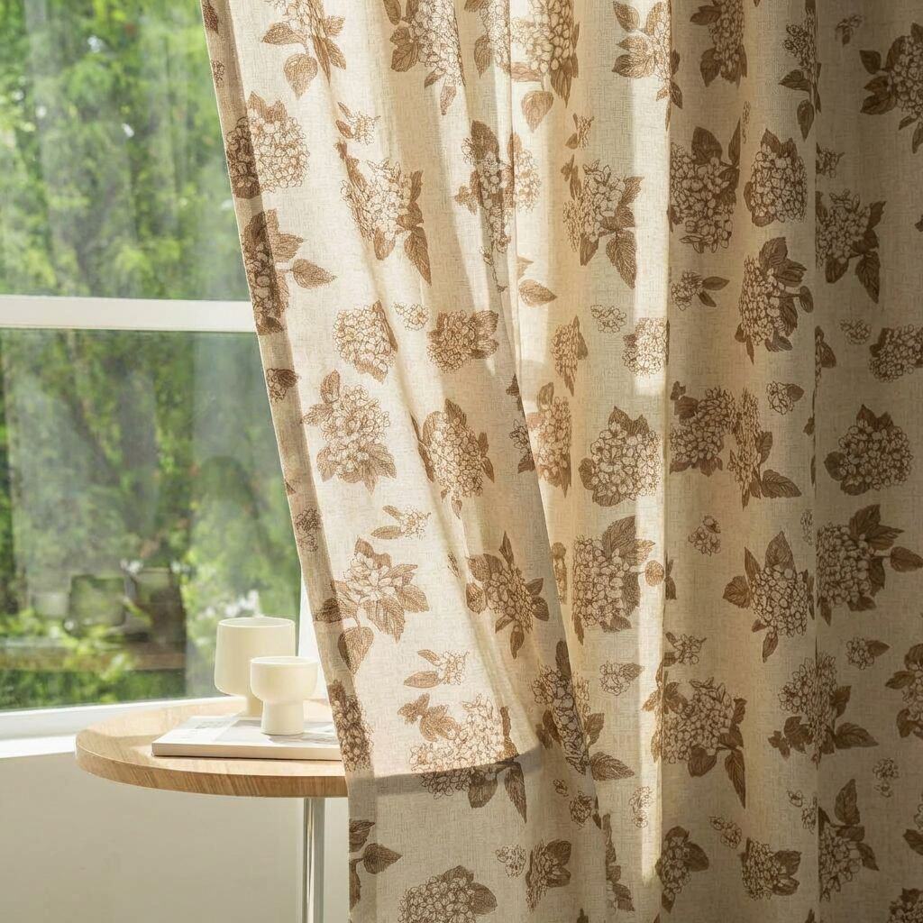 雅菊新款复古棉麻文艺范印花透光不透人纱帘客厅书房遮阳防晒定制