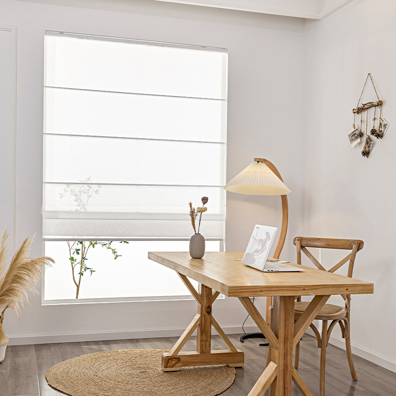 日式透景透光白纱罗马帘窗帘隔断简约升降帘定制卷帘客厅纯色棉麻