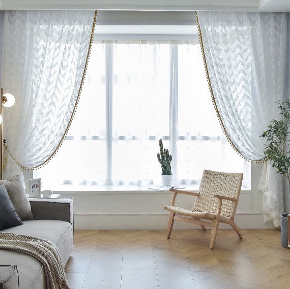 2021新款波纹窗纱轻奢高端大气客厅隔断落地窗卧室半遮光纱帘装饰